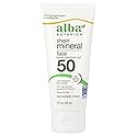 Alba Botanica Sunscreen for Face, Fragrance-Free Sheer Mineral Face Sunscreen Lotion, Broad Spectrum SPF 50, Water Resistant and Biodegradable, 2 fl.