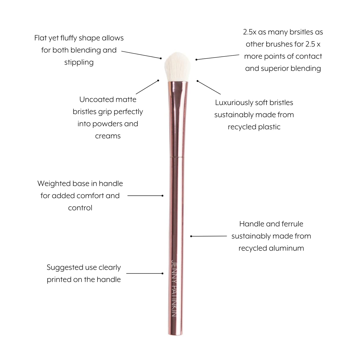 Jenny Patinkin Luxury Sustainable Eyeshadow Brush (L) - Ultra-Soft Makeup Brush for Effortless Eye Shadow Blending, Shading & Precision Application