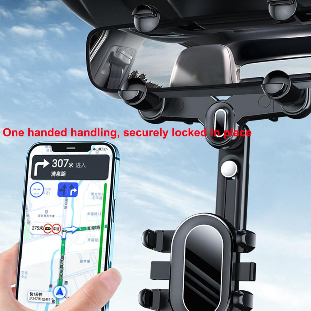 New Large Rearview Mirror Phone Holder for Car 360°Rotatable and Retractable, Upgraded Four Corners Fixed Anti-Shake Multifunctional Design for All…