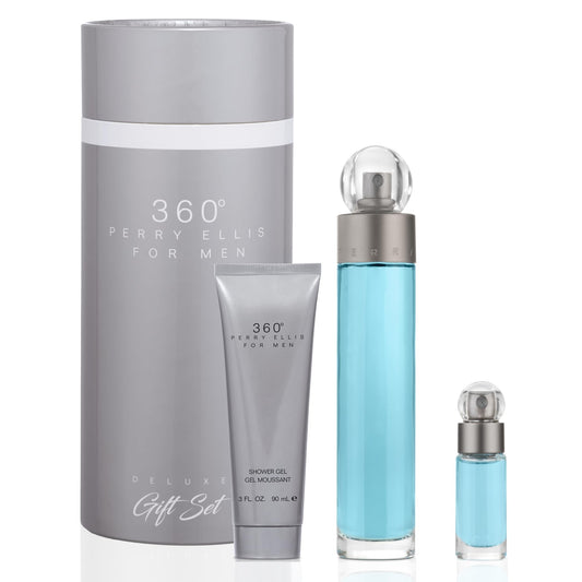 Perry Ellis 360° 3-Piece Gift Set - Men's Cologne - 3.4 fl oz EDT, 3 oz Shower Gel, .25 fl oz EDT mini travel spray - fresh, woody, citrus, aquatic, Beauty & Personal Care Perry Ellis
