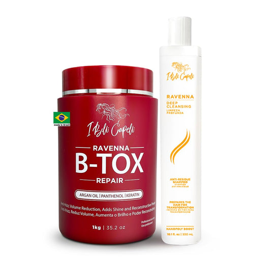 I Belli Capelli Ravenna Hair Treatment Kit- 1kg/35.02 oz B-tox Hair Mask + 300ml/10.1 fl.oz Anti-Residue Shampoo- Repair & Clarifying Shampoo