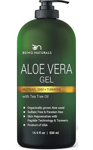 Aloe vera Gel - from 100% Pure Organic Aloe Infused with Matrixyl 3000 (Peptides), Turmeric - Natural Raw Moisturizer for Face, Body, Hair. Perfect