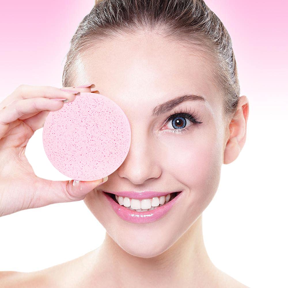 120 Pcs Facial Sponges Compressed,Face Cleansing Sponge,Makeup Removal Sponge Pads,Exfoliating Wash Round Sponge for Women,Girls,Pink