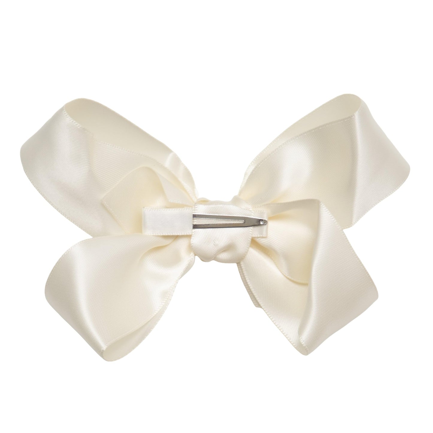 HAIRBOWS Girls' Satin Hair Bows with a Knot Wrap Center on a Clip, All Ages and Hair Types, 5 Inch Bow, Antique White