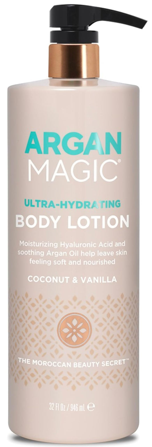 Argan Magic Ultra-Hydrating Coconut & Vanilla Body Lotion with Hyaluronic Acid for Dry Skin - Nourishes Skin, Restores Moisture, Smooths & Softens |