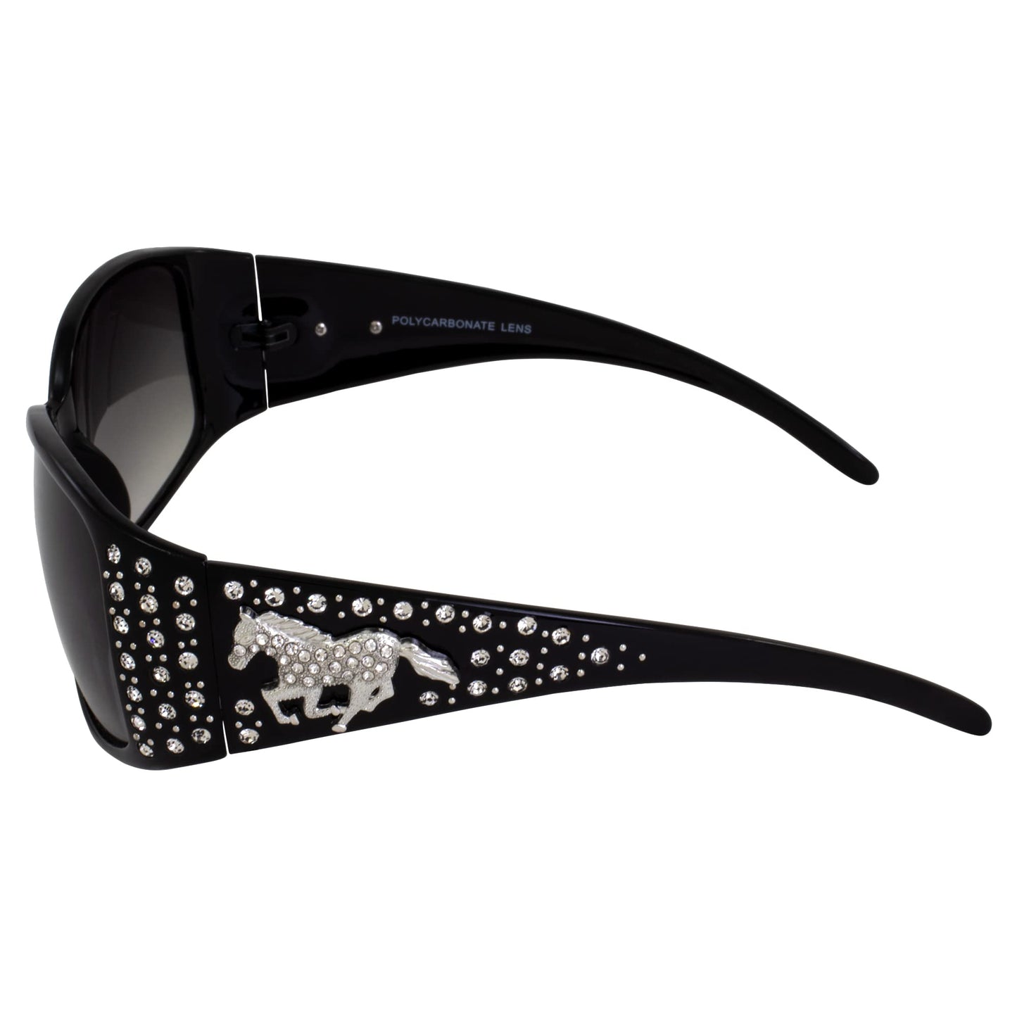 Rodeo Queen Palomino Womens Fashion Sunglasses Black Frame w/Bling Rhinestones & Smoke Gradient Lens