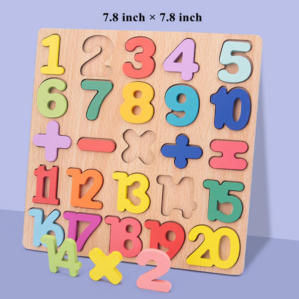 Wooden Puzzles for Toddlers – Alphabet & Number Chunky Wood Puzzle Board, Preschool Educational Learning Toy for Boys & Girls, Kindergarten