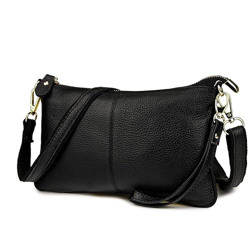 Artwell Genuine Leather Clutch Wallet For Women Wristlet Envelop Crossbody Purse Card Shoulder Bag (Black)