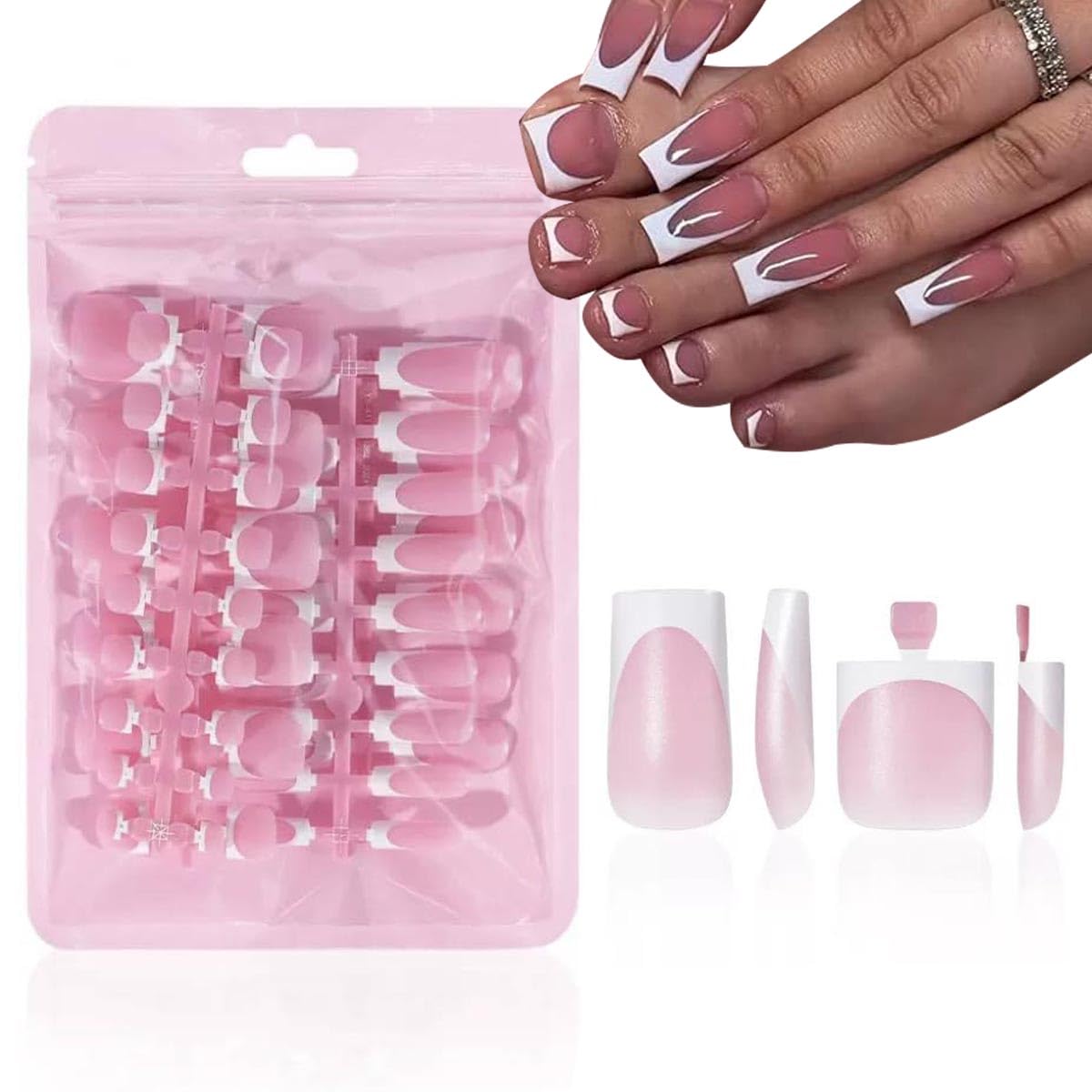NHIXK 60Pcs Medium Press on Nails & White French Tip Press on Toenails, Square Fake Nais Full Cover Stick on False Nails for Women Beauty and Personal Care NHIXK Default Title
