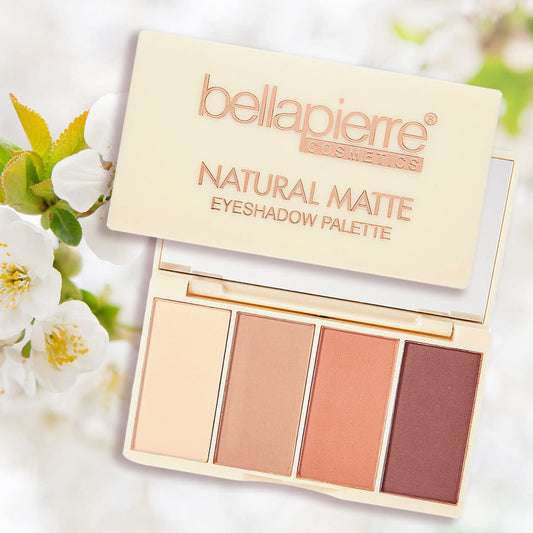 Bellapierre Natural Matte Eyeshadow Makeup Palette | Highly Pigmented, Long Lasting and Blendable | 4 Matte Shades | Hypoallergenic and Paraben-Free |