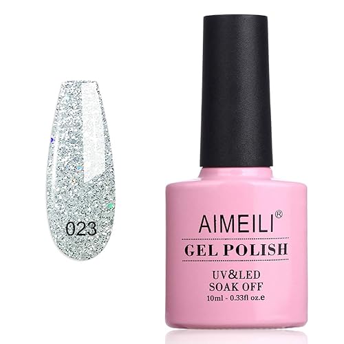 AIMEILI Soak Off U V LED Glitter Gel Nail Polish - Silver Glitter Explosion (023) 10ml
