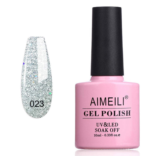 AIMEILI Soak Off U V LED Glitter Gel Nail Polish - Silver Glitter Explosion (023) 10ml