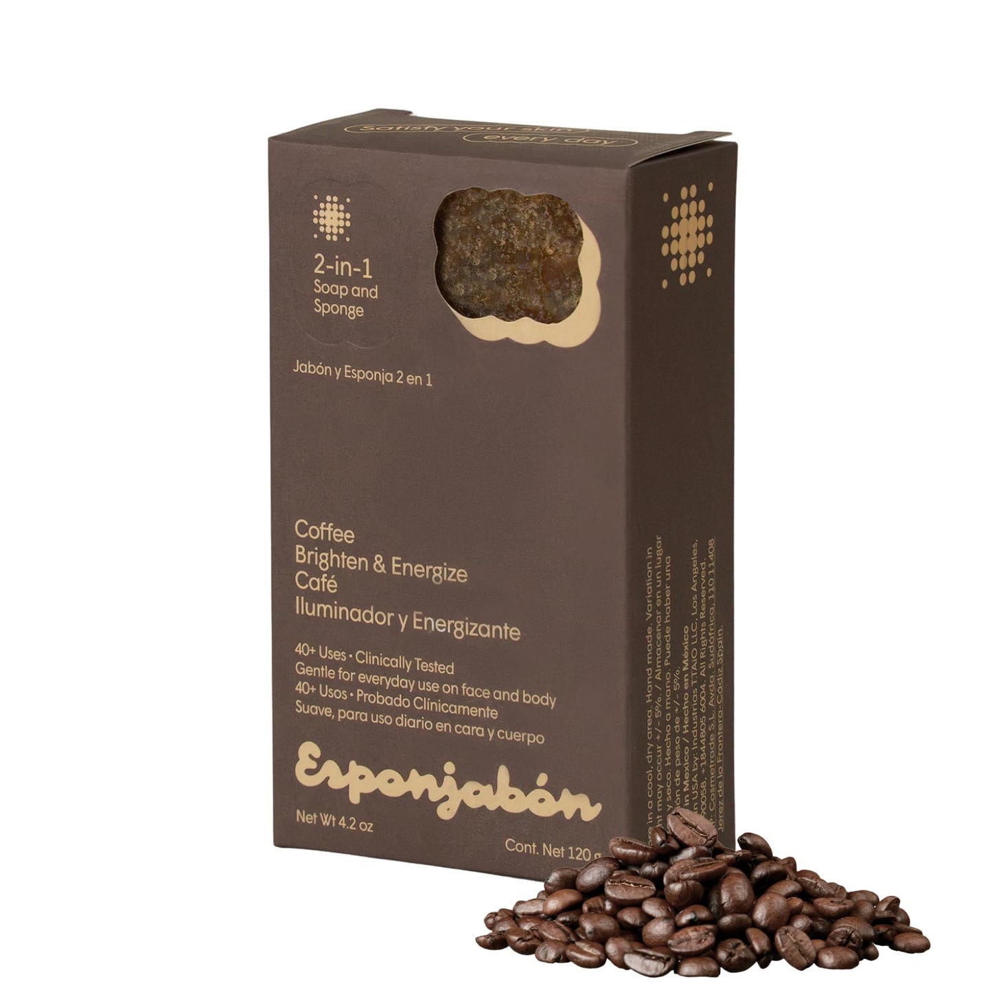 T.Taio Esponjabon Mother of Pearl and Coffee Soap Sponges - Shower Scrubbers That Remove Oil and Dirt - Sponges to Scrub Foot, Elbow, and Face