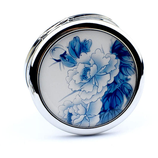 mpowtech Blue Magnifying Compact Mirror for Purse - 1x/2x Magnification Travel Makeup Mirror,Small Flower Pocket Mirrors,Handheld 2-Sided Portable