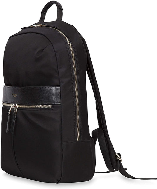 KNOMO Beauchamp Women's 14" Laptop Bag Computer Backpack Bookbag for Work, College, Travel Daypack Purse, Black, Golden Zip