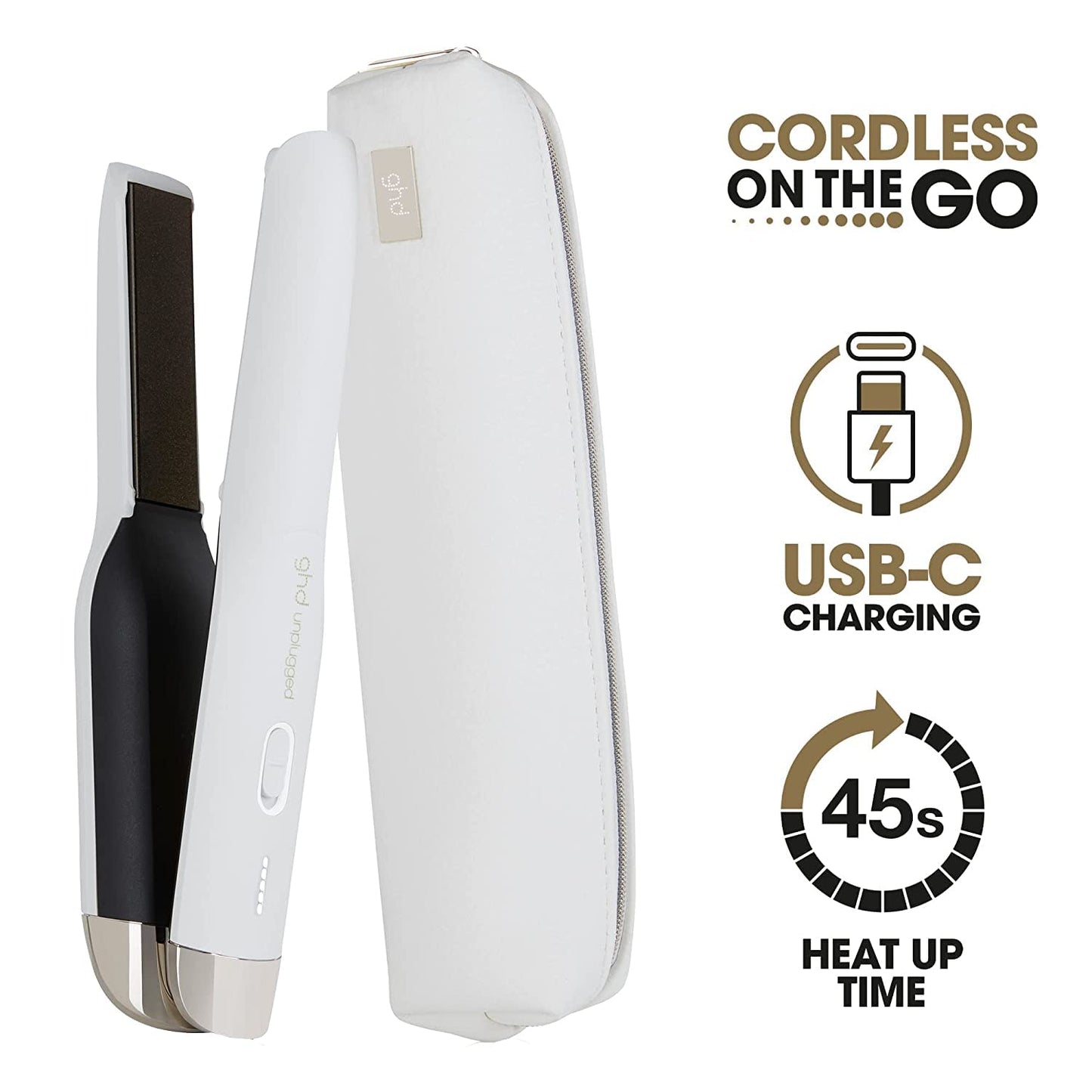 ghd Unplugged Styler ? 1" Cordless Flat Iron Hair Straightener, Professional Travel Straightening Iron with Heat-Resistant Case, USB-C Charging
