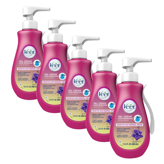Veet Sensitive Skin Formula with Aloe Vera and Vitamin E, Dermatologically Tested Hair Removal Gel Cream 13.5 Fl Oz. for Legs & Body (5 Pack)