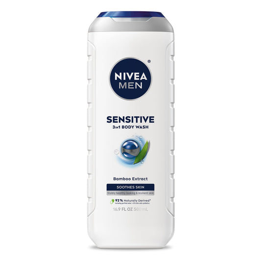 NIVEA MEN Sensitive Body Wash with Bamboo Extract, Moisturizing Body Wash for Sensitive Skin, Soap Free Shower Gel for Men with No Drying Alcohol