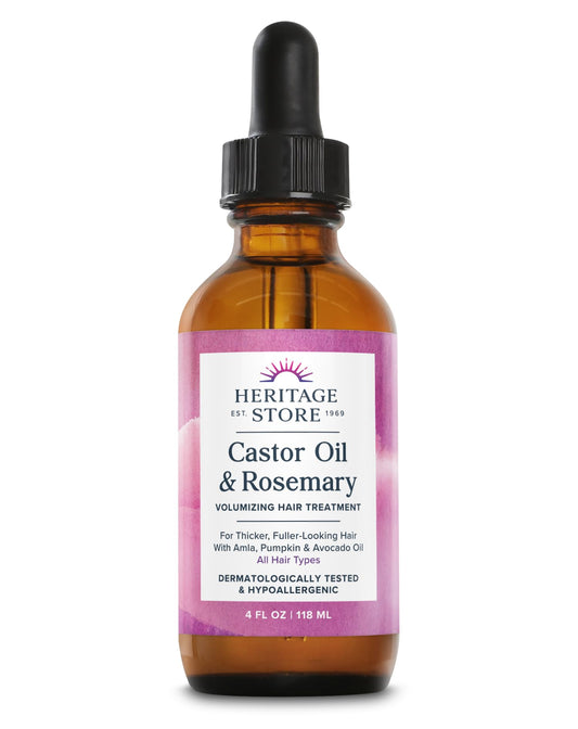 HERITAGE STORE Castor Oil & Rosemary Volumizing Hair Treatment for Fullness and Shine - with Organic Castor Oil, Rosemary, Avocado and Amla