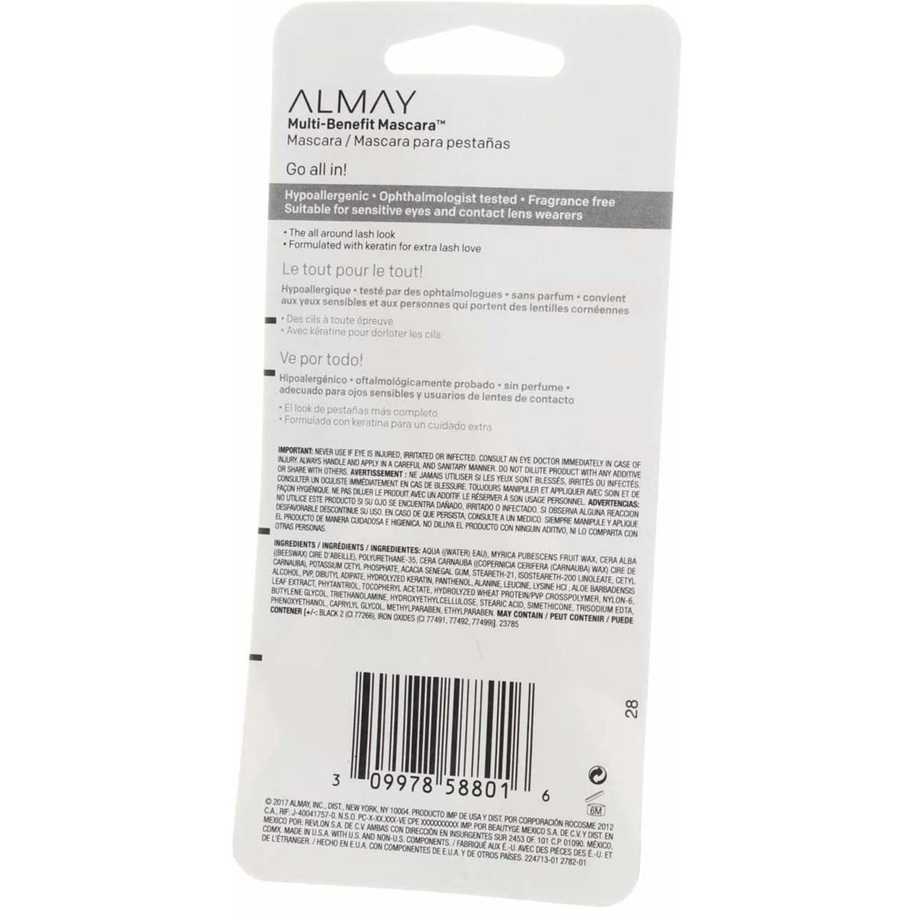 Almay One Coat Multi-Benefit Mascara, Blackest Black, 0.24 Fluid Ounce (Pack of 2)