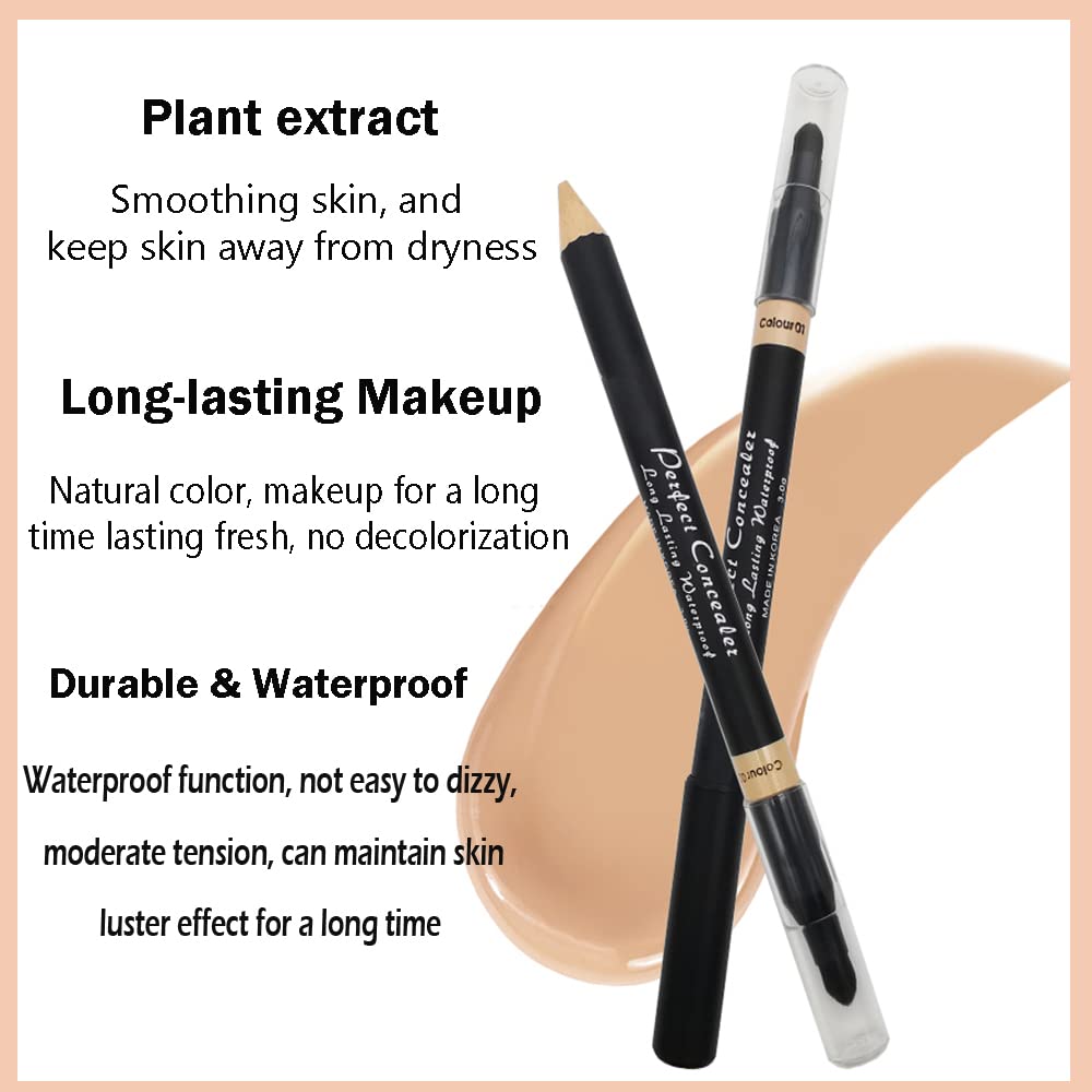 AKARY Concealer Pencil, 2 in 1 Dual-Sided Full Range of Coverage Concealer Pencil for Face, Professional Foundation Concealer for Eye Dark Circles