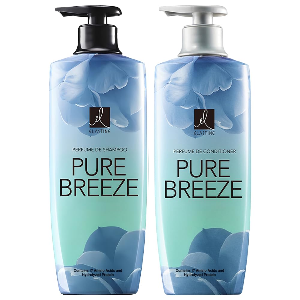 Elastine Perfumed Pure Breeze Shampoo & Conditioner Set 600ml x 2 K-Beauty Hair Treatment Silky Hair Care for Women and Men