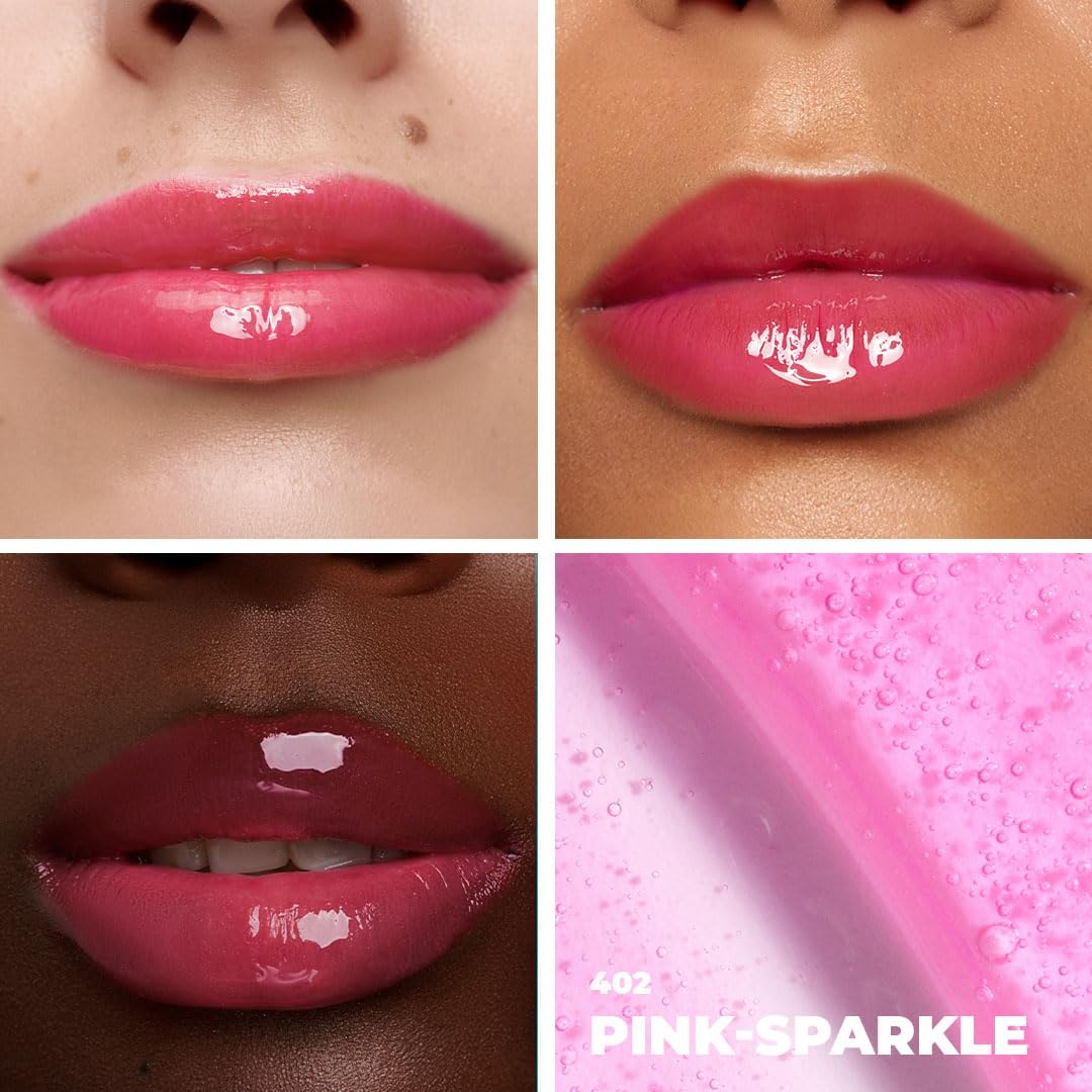 Lamel All-in-One Tinted Lip Oil - Pink Sparkle - Volumizing & Hydrating Lip Oil - Plumping and Scented Gel for Day & Night Use - Long-Lasting Formula