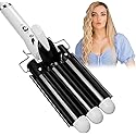 Three Barrel Curling Hair Crimper: Aleath Dual Voltage Crimper Hair Tool - 1 inch 3 Barrels Curler Iron Wand