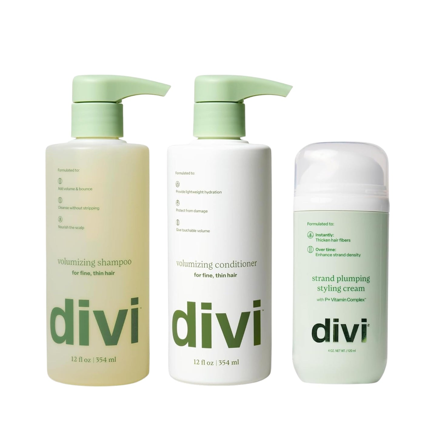 Divi Major Volume Bundle - Includes Volumizing Shampoo, Conditioner & Strand Plumper - Boosts Lift, Fullness & Body for Fine or Thinning Hair, 3 Piece