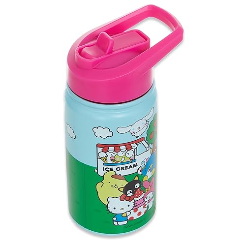 Hello Kitty 14 OZ Water Bottle - Hello Kitty, My Melody, Keroppi- Travel Water Bottle With Built in Straw - Official Sanrio Merchandise