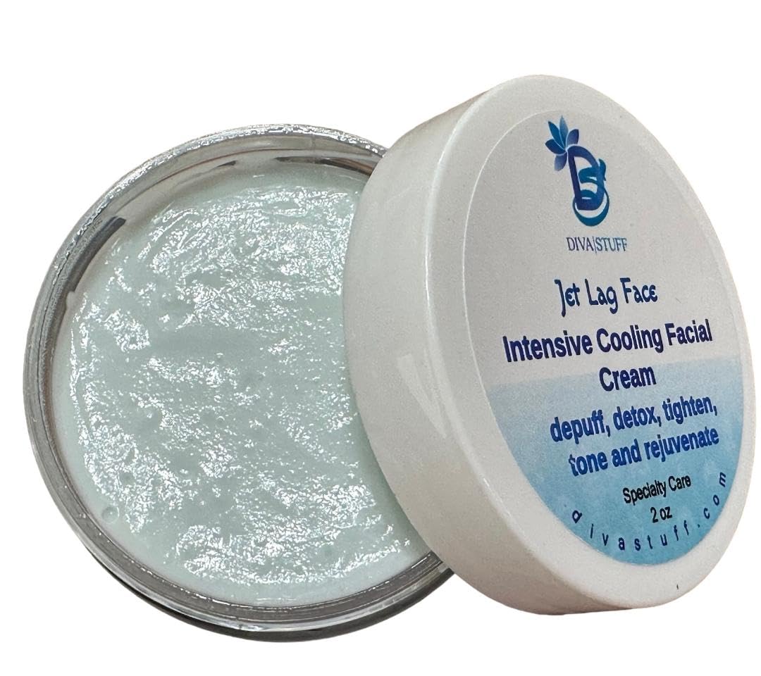 Diva Stuff Jet Lag Face Intensive Cooling Cream Clay Facial Mask, Depuff, Detox, Tighten, Tone and Rejuvenate, 2 oz