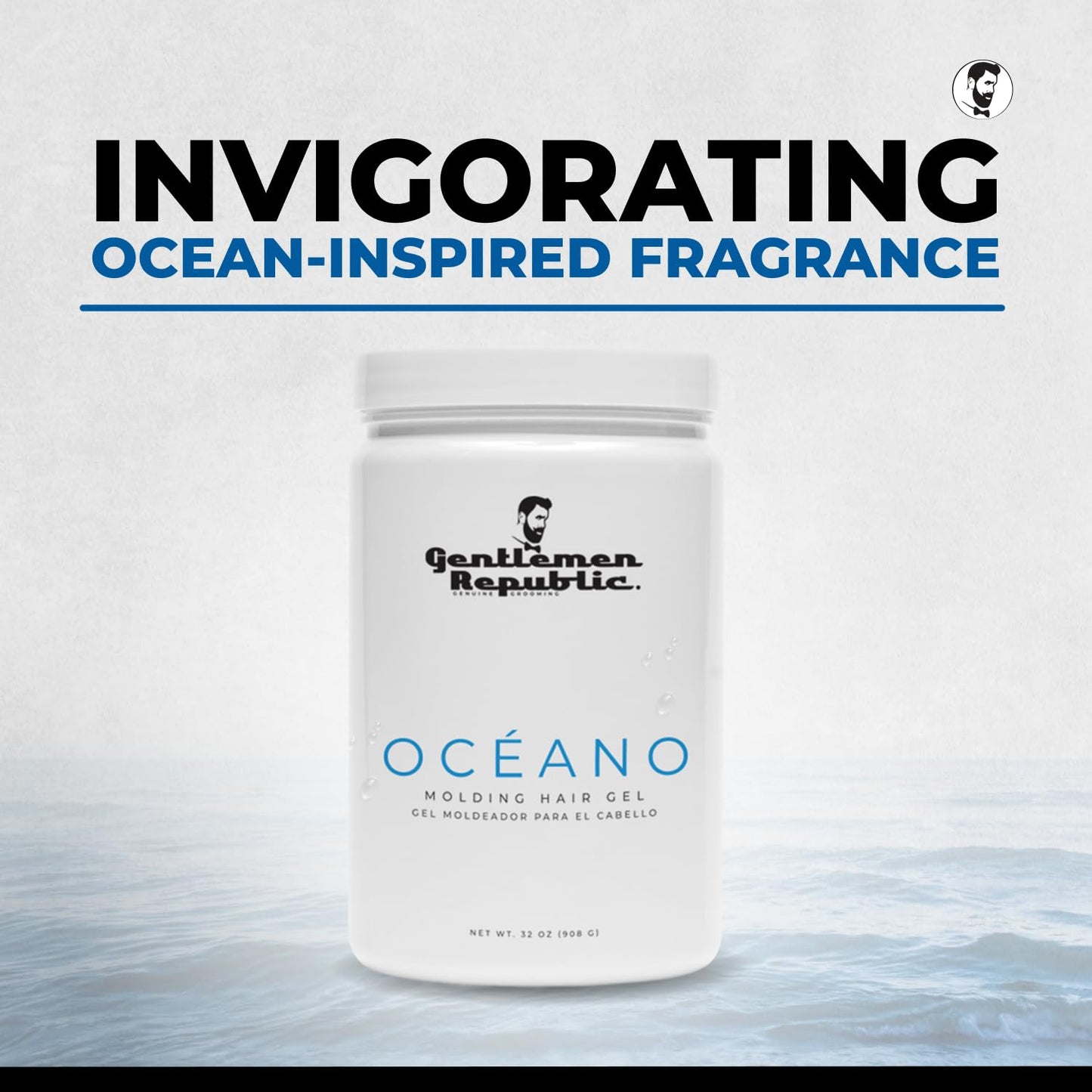 Gentlemen Republic Oceano Men's Hair Gel 64oz without Pump - Strong Touchable Hold and High Shine Styling Gel for Hair, 100% Alcohol-Free Professional