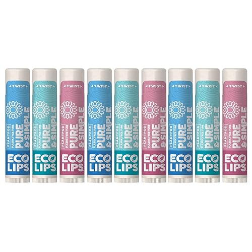 Eco Lips - Pure & Simple Raspberry, Coconut and Vanilla Organic Lip Balm 9-Pack (0.15 oz.) - 100% Natural. 100% Plastic-Free Plant Pod Packaging. Made
