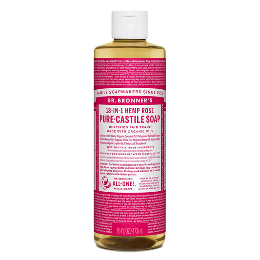 Dr. Bronner's - Pure-Castile Liquid Soap (Rose, 16 ounce) - Made with Organic Oils, 18-in-1 Uses: Face, Body, Hair, Laundry, Pets and Dishes