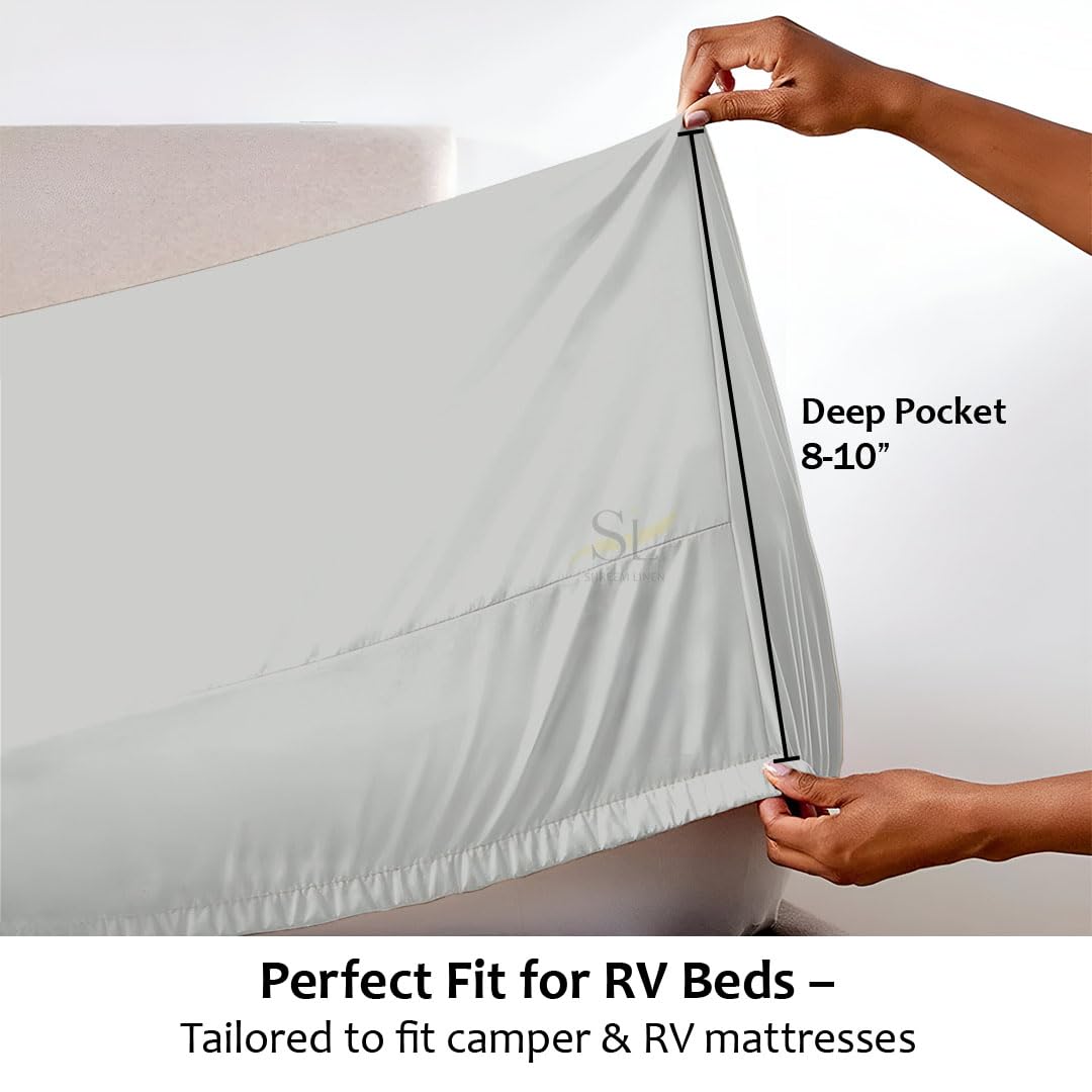 Shreem Linen Microfiber RV Sheet Sets, 70x80 Camper King, Light Grey Solid - Fits Mattresses up to 8 Inches Deep, 4 Piece RV Bed Sheets for Campers,