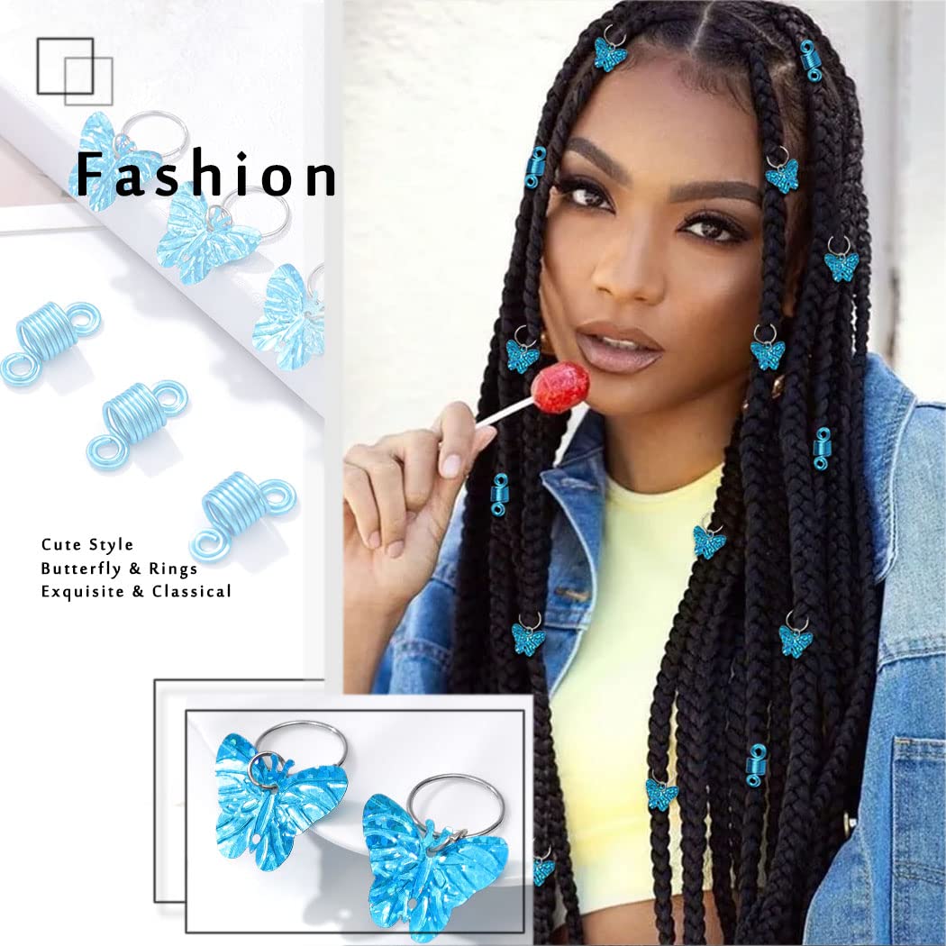 Formery Butterfly Braid Charms Blue Butterflies Loc Hair Jewelry Spiral African Dreadlock Accessories for Women (20PCS)