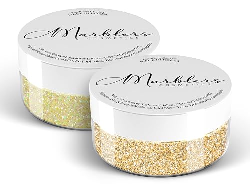 MARBLERS Twinkle Face & Body Glitter Duo [Unicorn Yellow & Silk Beige] 0.36oz (10g) | Non-Toxic | Cruelty-Free | Eyeshadow, Nail Polish, Nail Art |