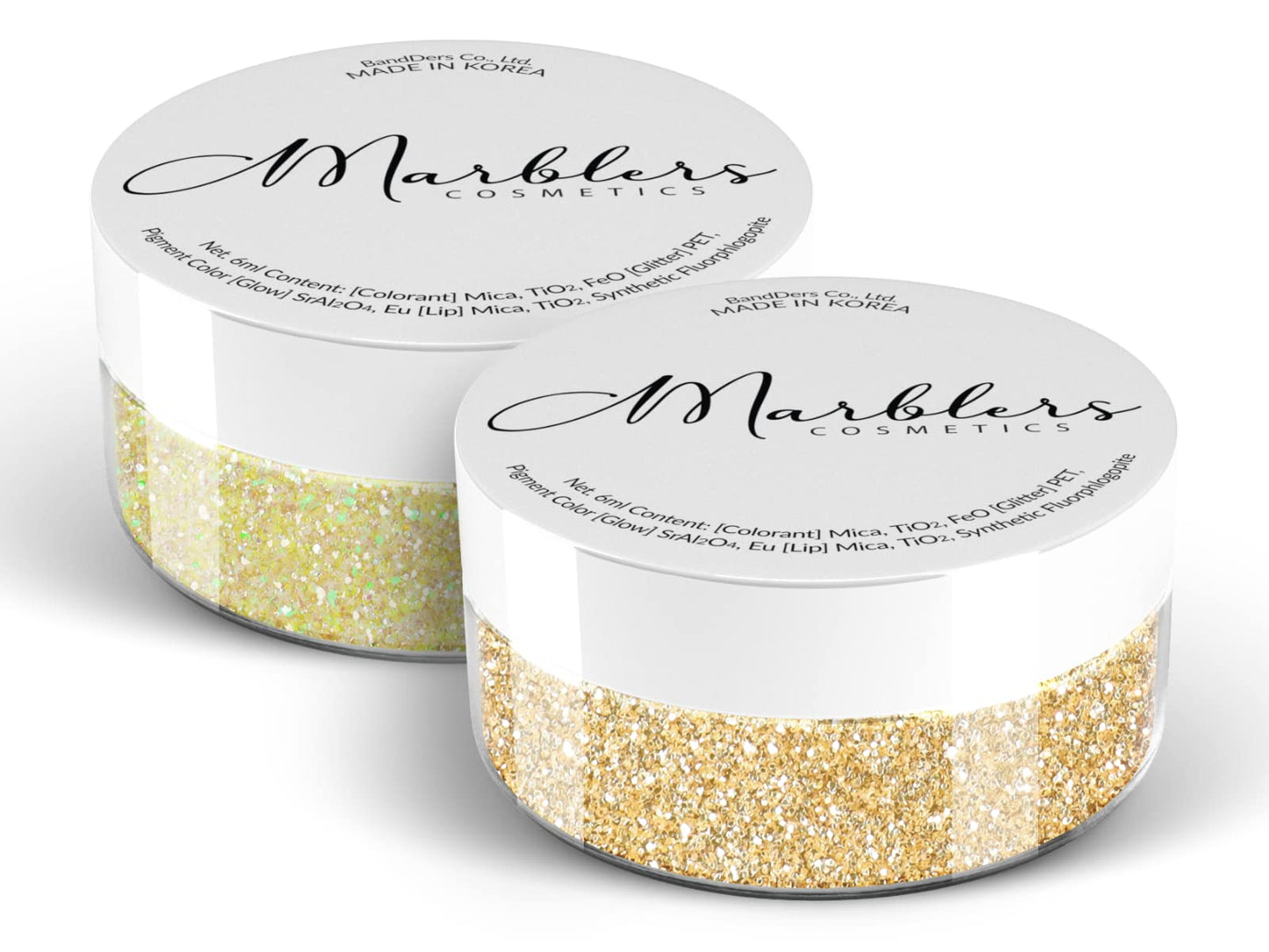 MARBLERS Twinkle Face & Body Glitter Duo [Unicorn Yellow & Silk Beige] 0.36oz (10g) | Non-Toxic | Cruelty-Free | Eyeshadow, Nail Polish, Nail Art |