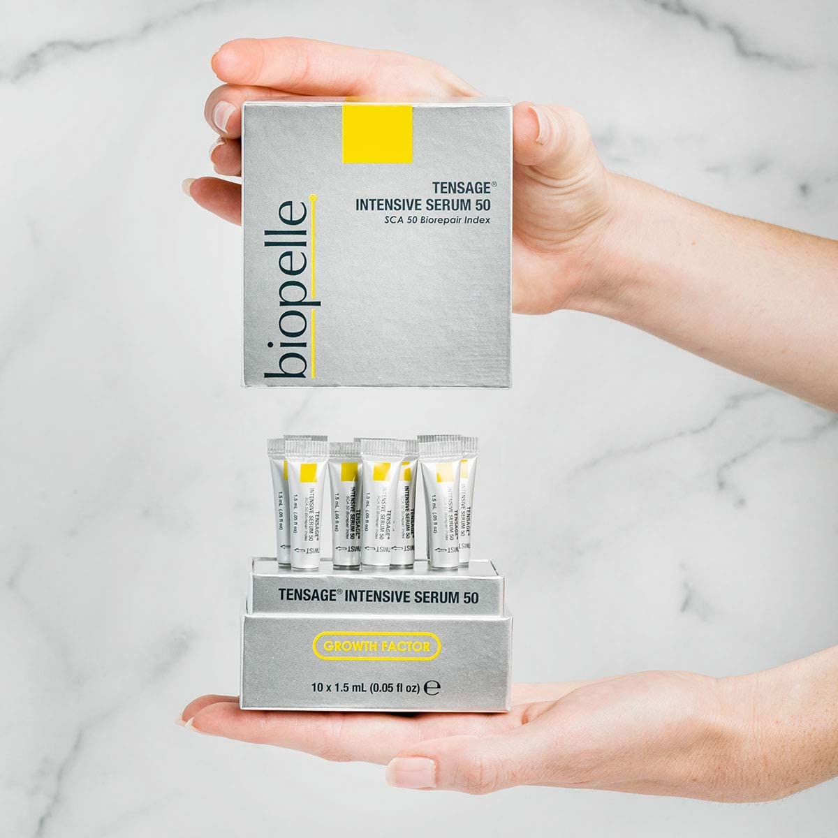 Biopelle Tensage Growth Factor Intensive Face Serum 50, Snail Mucin Serum for Face & Neck with SCA 50 Biorepair Index, Hyaluronic Acid, Peptides