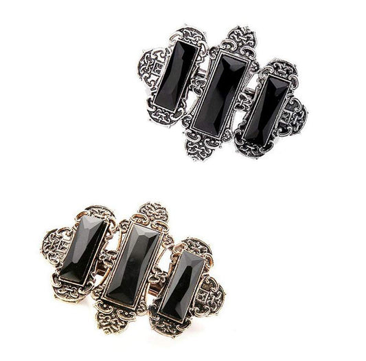 2PCS Women Lady Handmade Natural Crystal Hair Barrettes Metal Hair Pins French Styles Hair Barrettes Hair Clips Hair Accessory (Black)