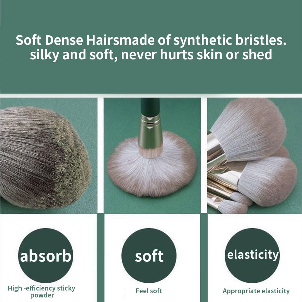 Makeup Brushes 14-Piece Set – Premium Synthetic Cosmetic Brushes for Foundation, Blush, Concealer & Eyeshadow, Travel Bag Included, Green