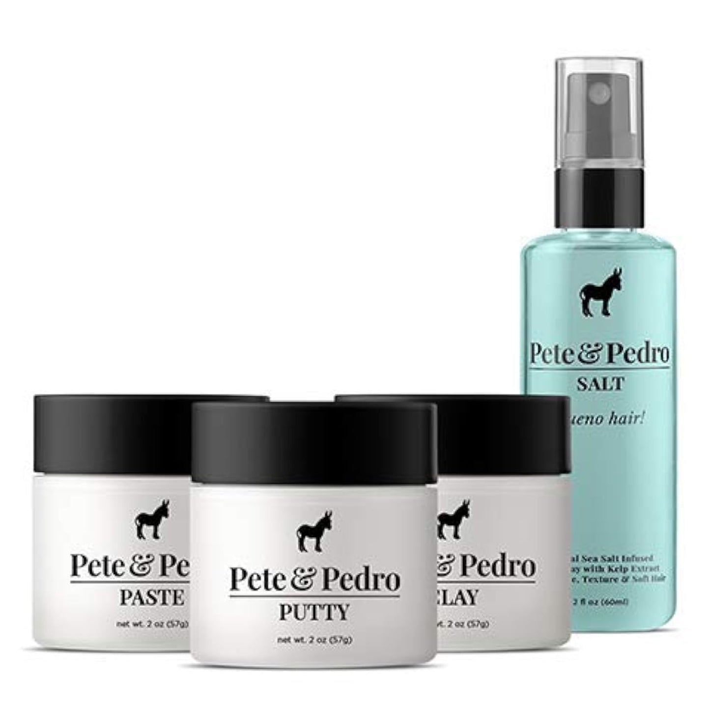 Pete & Pedro CORE FOUR HAIR KIT - Men's Hairstlying Best Of Set | Hair Clay, Paste, Putty, & Sea Salt Spray | As Seen on Shark Tank, 2 oz. Each