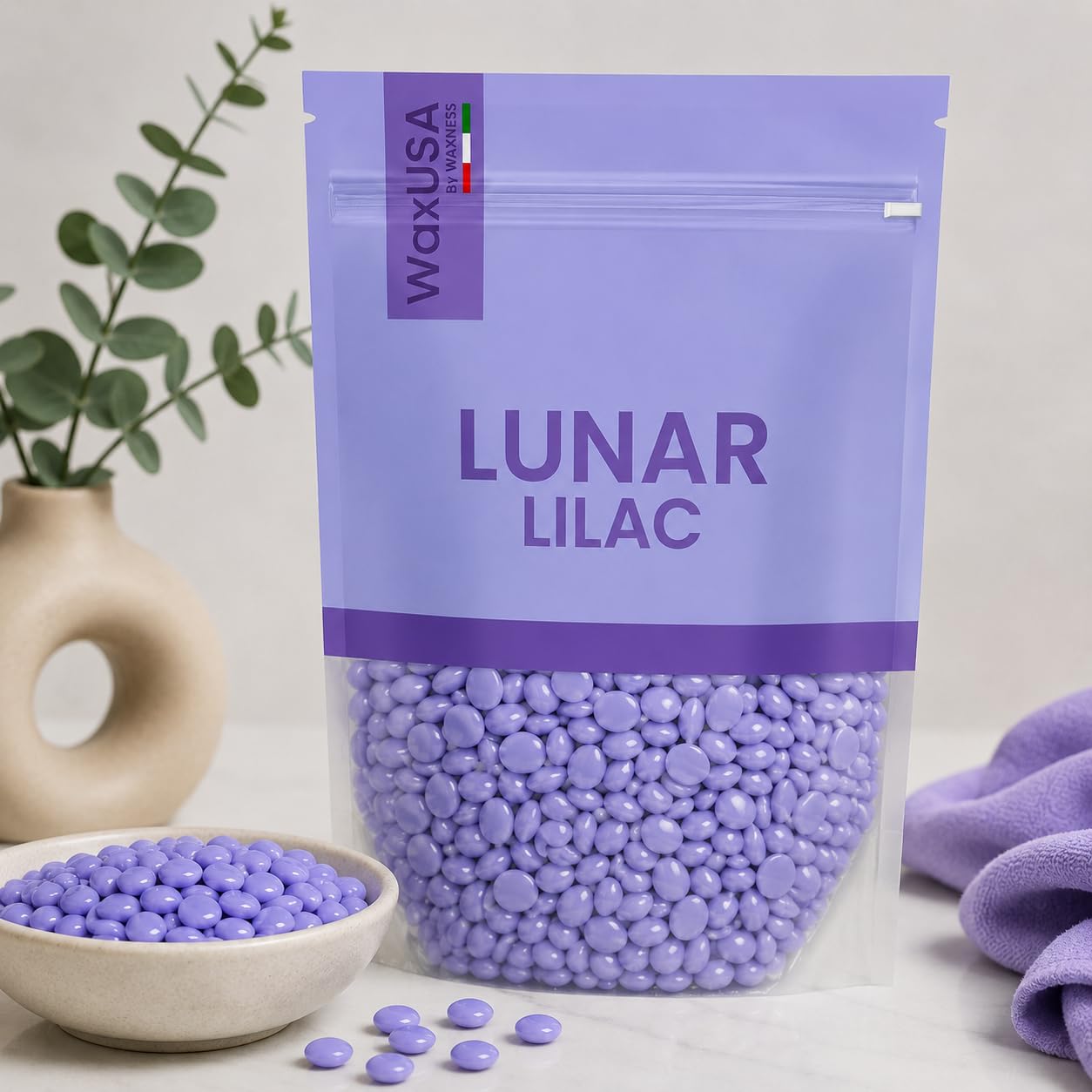 WaxUSA by Waxness Hard Wax Beads 1.67 lb (750g) Pack of 12 - Lunar Lilac Demi-Creamy Sparkle Texture - Professional Stripless Hair Removal - Made in Beauty and Personal Care Waxness