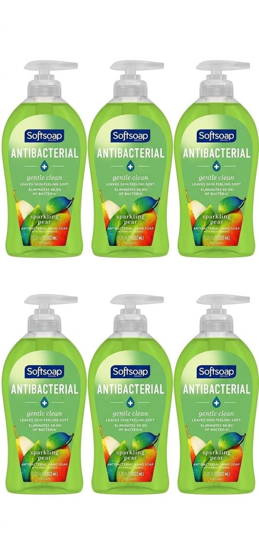 Softsoap Antibacterial Liquid Hand Soap Pump, Sparkling Pear Scent, Gentle Clean Formula, 11.25 fl oz (Pack of 6)