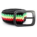 VOARYISA Hand Knitted Cotton Women's Belt With Black Zinc Alloy Buckle Jamaican Rasta Afro Caribbean (Rasta)