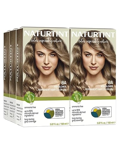Naturtint 8A Ash Blonde Permanent Hair Color (Pack of 6), Ammonia Free, Vegan, Cruelty Free, up to 100% Gray Coverage, Long Lasting Results (Packaging