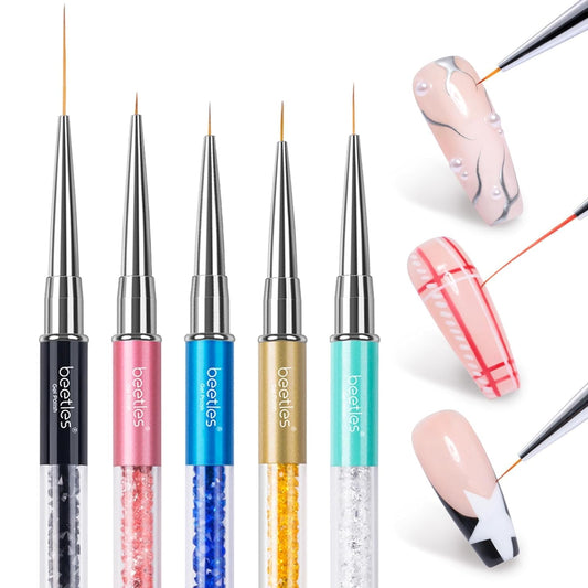 Beetles Gel Polish Nail Art Liner Brushes 5Pcs Painting Art Design Pen Set Diamond Application Rhinestone Handle Dotting Drawing Sizes 5 7 9 11 20mm