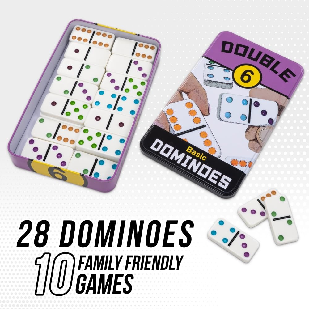 Front Porch Classics | Double 6 Travel Tin Domino Set from, for 1 to 4 Players Ages 6 and up