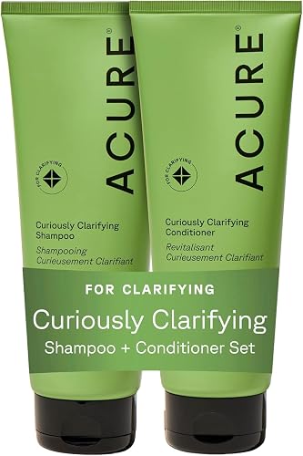 Acure Curiously Clarifying Shampoo and Conditioner Set - Daily Deep Cleansing & Hydrating Set for Women & Men, Detox for Oily Hair & Scalp Build Up