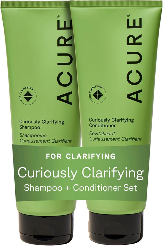 Acure Curiously Clarifying Shampoo and Conditioner Set - Daily Deep Cleansing & Hydrating Set for Women & Men, Detox for Oily Hair & Scalp Build Up